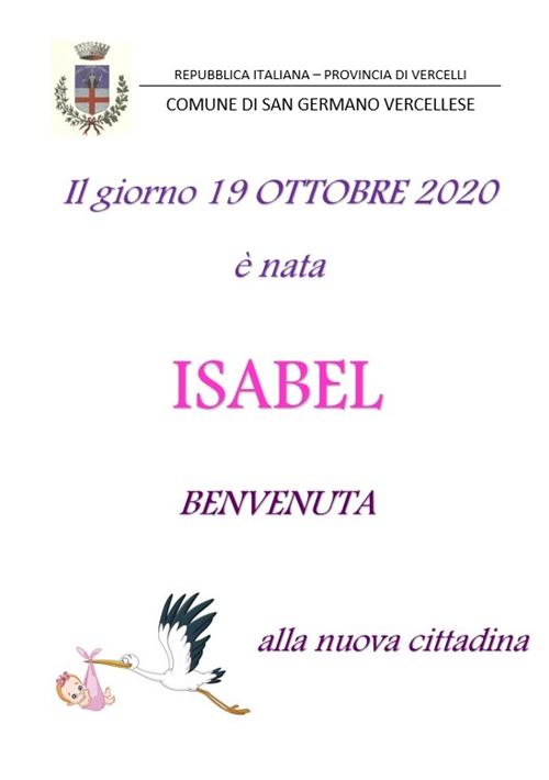 19 Ottobre 2020 - Benvenuta ISABEL!