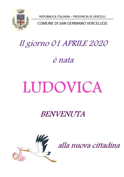 01 Aprile 2020 - Benvenuta LUDOVICA!