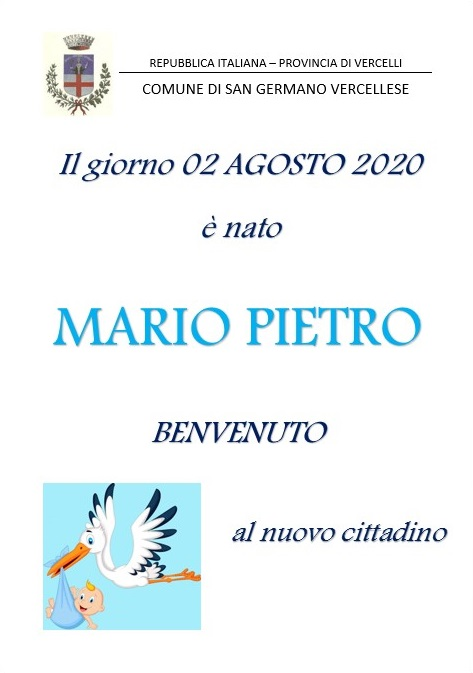 02 Agosto 2020 - Benvenuto MARIO PIETRO!